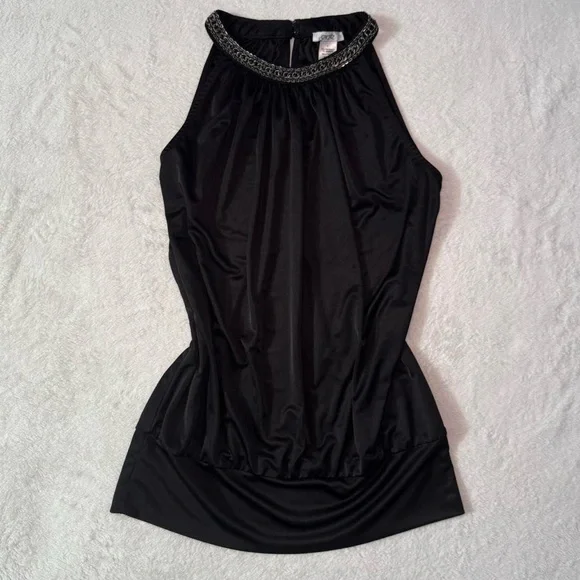 Vintage Cache Black Top with Metal Chain Embellishments - Picture 7 of 11
